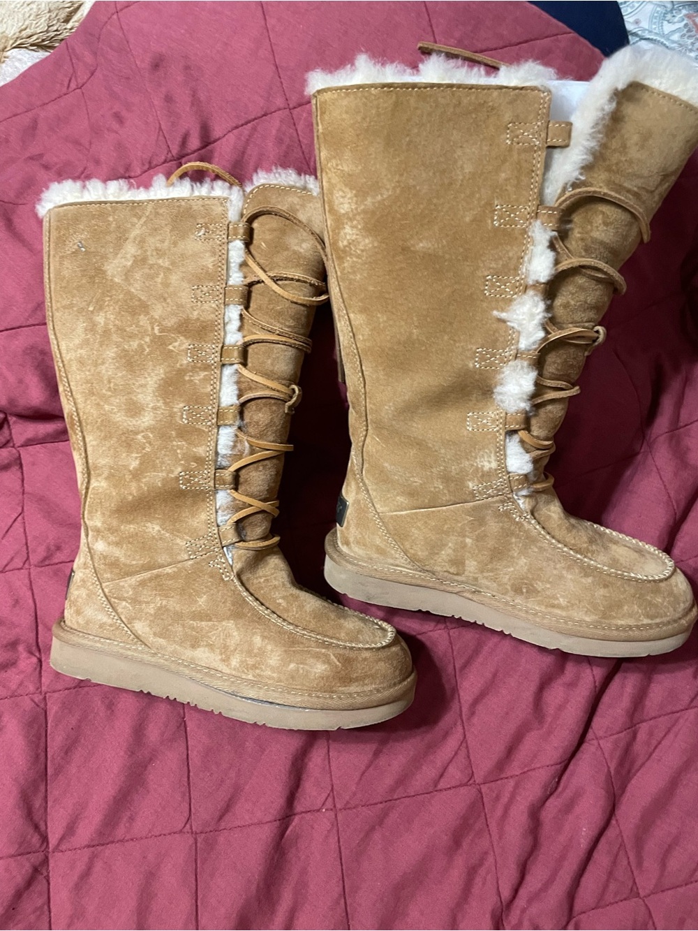 UGG Tall Chestnut Suede Lace-Up Shearling Boots